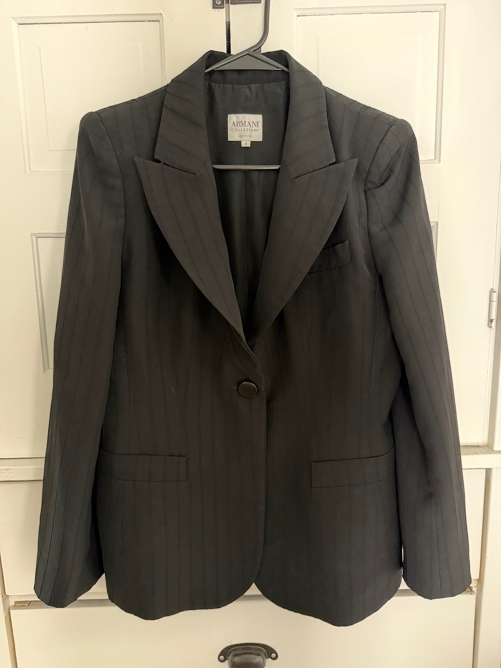 Armani Collezioni Black Pinstripe Single-Button Blazer